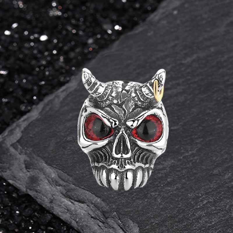 Gothic Horn Skull Devil Eye Stainless Steel Ring