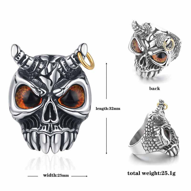 Gothic Horn Skull Devil Eye Stainless Steel Ring
