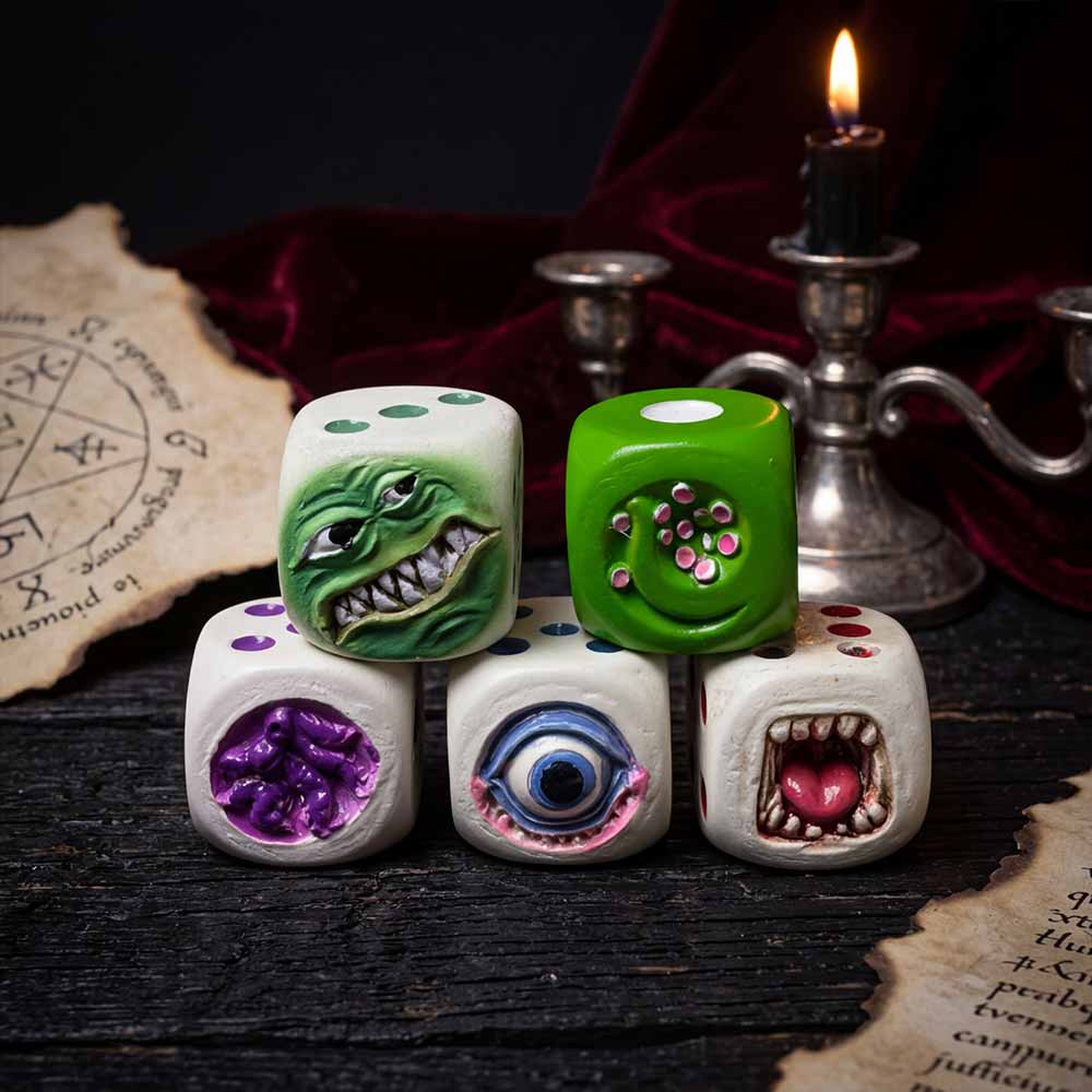 Gothic Horror Demon Dice Set Resin Ornaments | Gthic.com