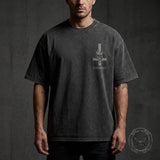 Gothic Inverted Cross Skeleton Beast Vintage Washed T-Shirt | Gthic.com
