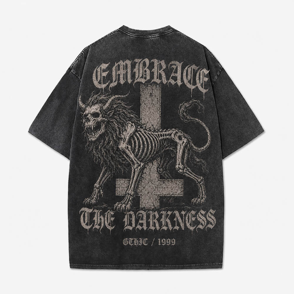 Gothic Inverted Cross Skeleton Beast Vintage Washed T-Shirt | Gthic.com