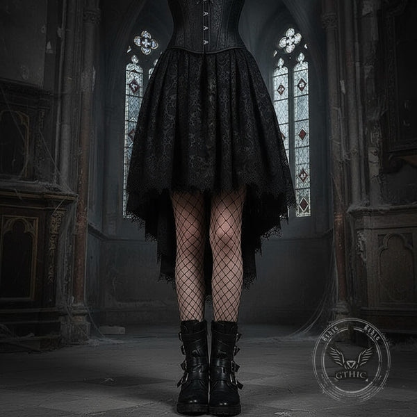Gothic Irregular Dark Lace Trailing Skirt | Gthic.com