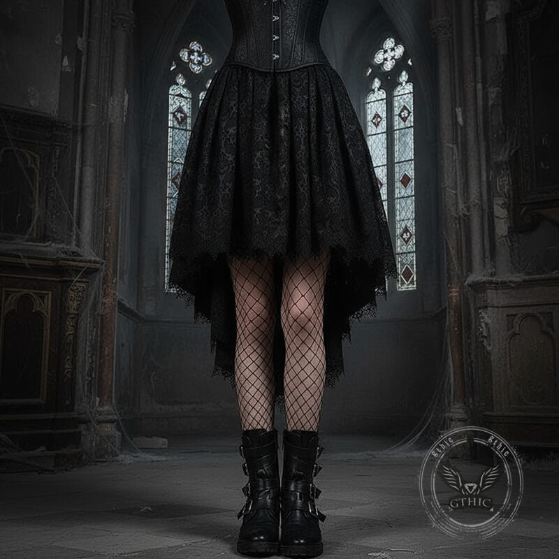 Gothic Irregular Dark Lace Trailing Skirt | Gthic.com