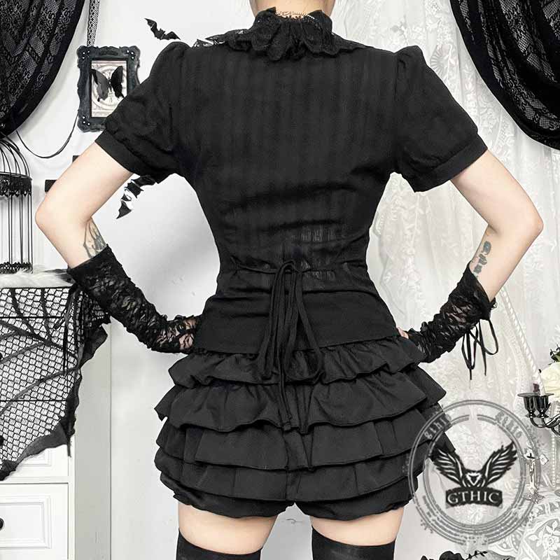 Gothic Jacquard Design Dark Short Sleeve Shirt 02 | Gthic.com