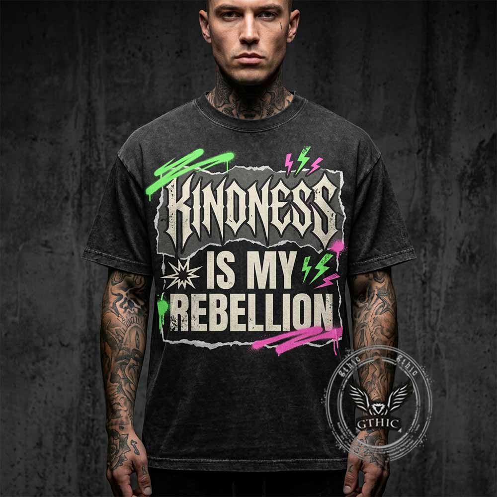 Gothic Kindness Is My Rebellion Vintage Washed T-shirt | Gthic.com