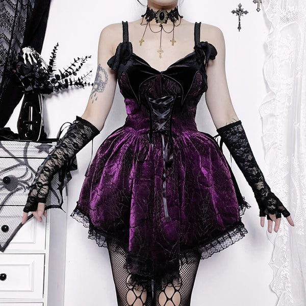 Gothic Lace-up Spider Web A-line Dress | Gthic.com