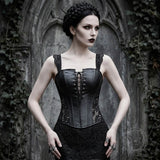 Gothic Lace Hem PU Leather Cutout Corset | Gthic.com