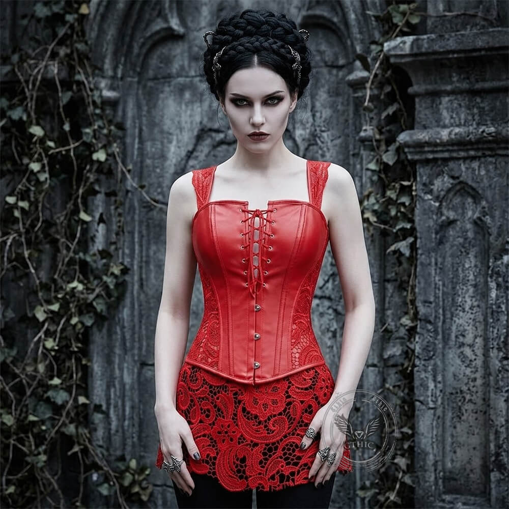 Gothic Lace Hem PU Leather Cutout Corset | Gthic.com