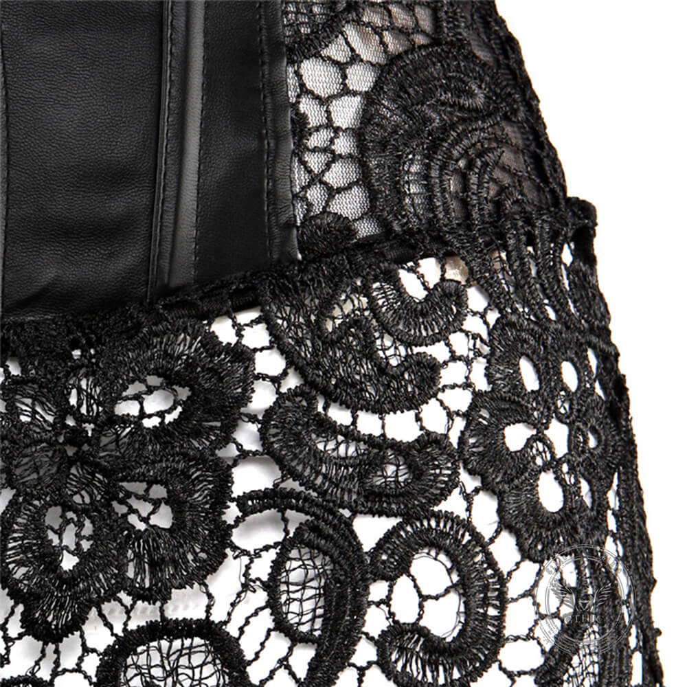 Gothic Lace Hem PU Leather Cutout Corset