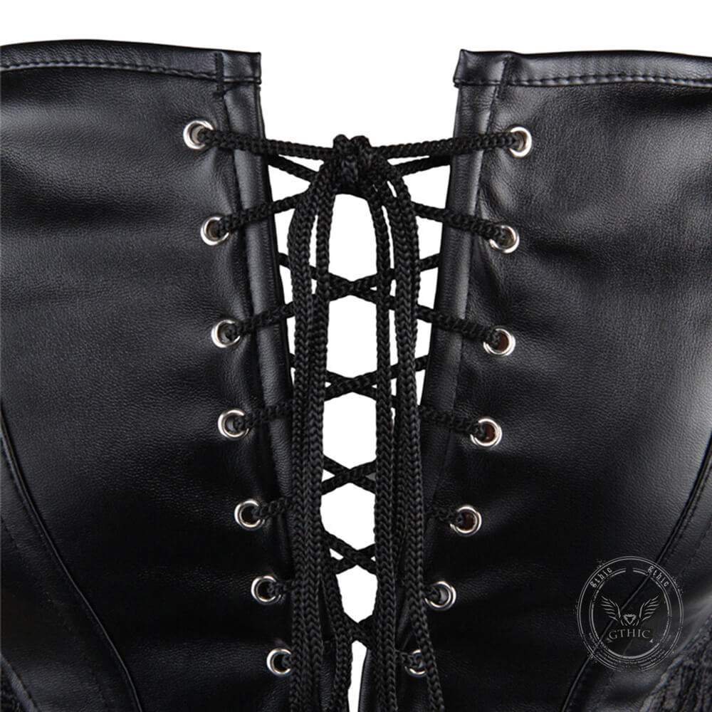 Gothic Lace Hem PU Leather Cutout Corset
