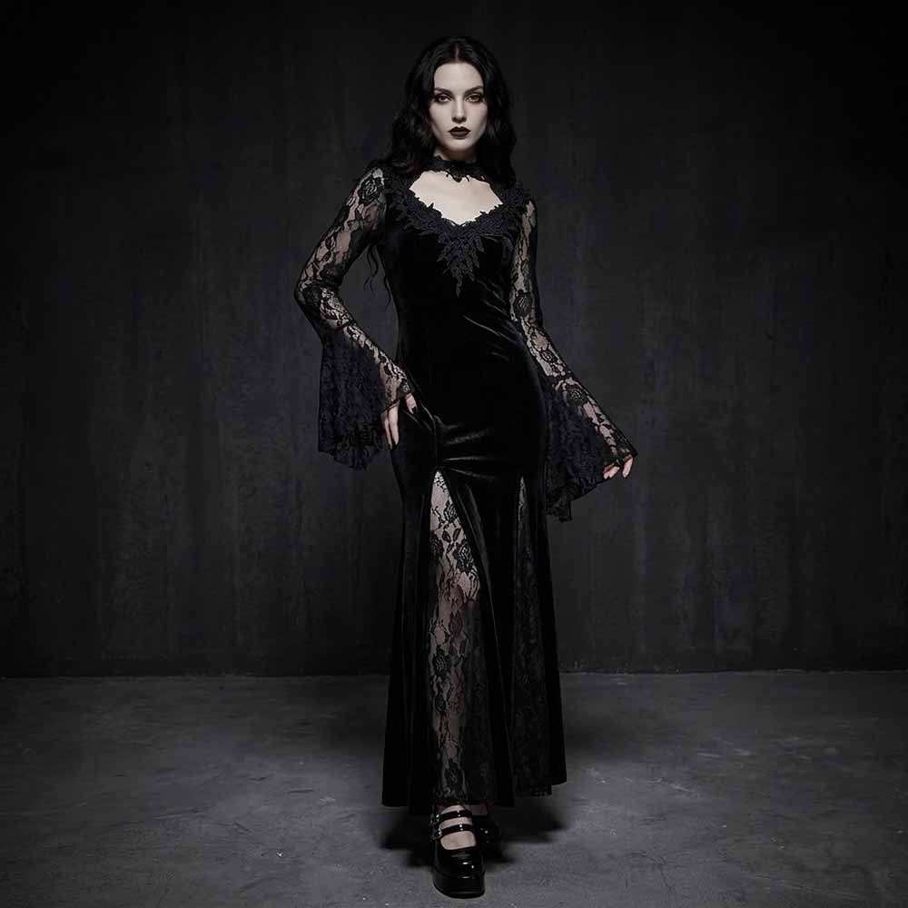 Gothic Lace Mermaid Polyester Long Sleeve Dress | Gthic.com