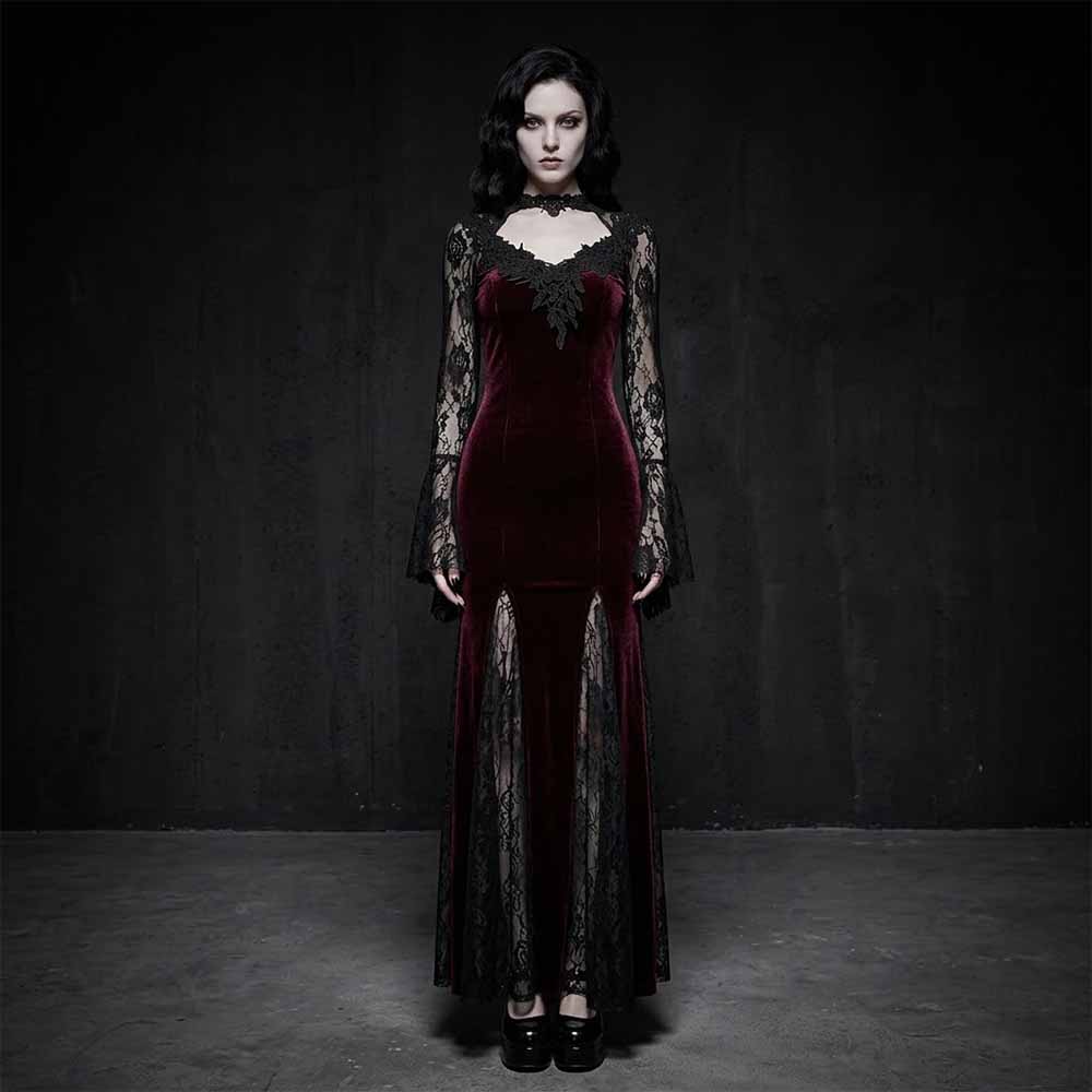 Gothic Lace Mermaid Polyester Long Sleeve Dress | Gthic.com