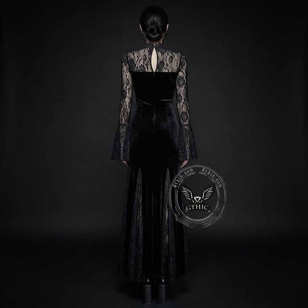 Gothic Lace Mermaid Polyester Long Sleeve Dress | Gthic.com