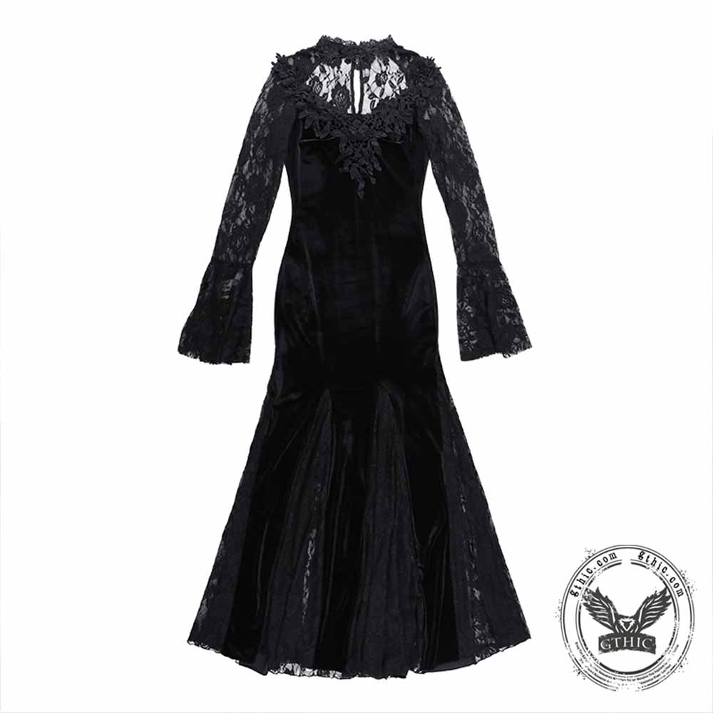 Gothic Lace Mermaid Polyester Long Sleeve Dress