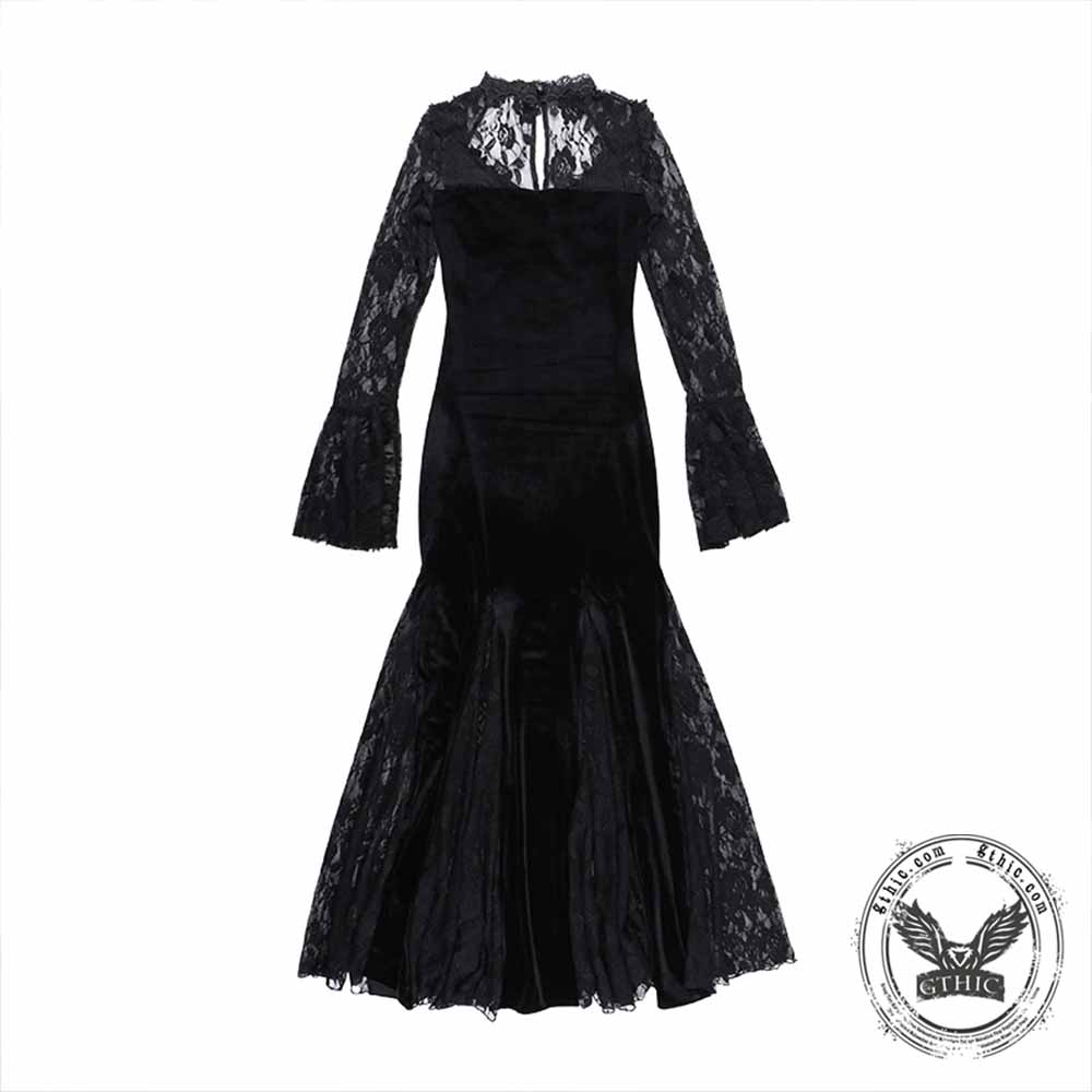 Gothic Lace Mermaid Polyester Long Sleeve Dress
