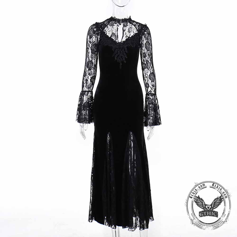 Gothic Lace Mermaid Polyester Long Sleeve Dress