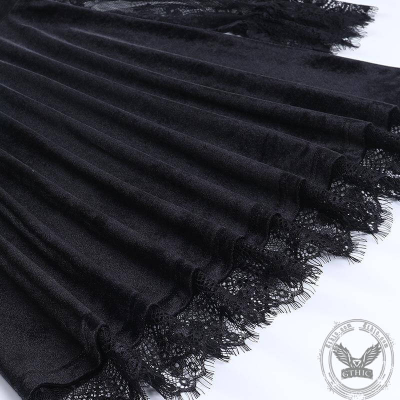 Gothic Lace Paneled Ruffled Long-sleeved Mini Skirt