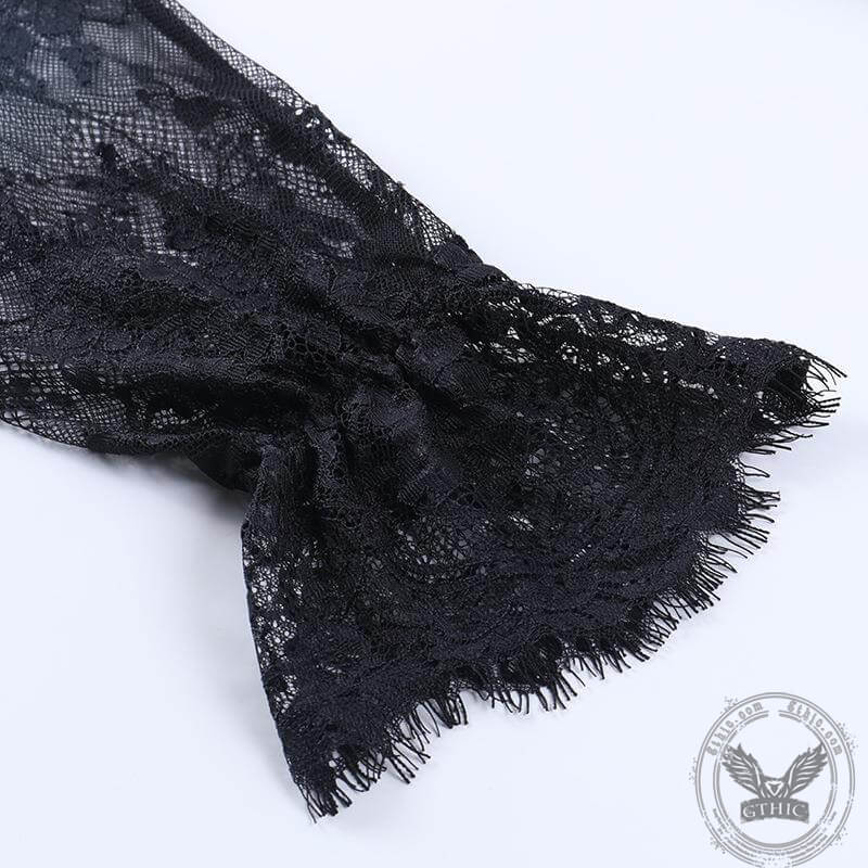 Gothic Lace Paneled Ruffled Long-sleeved Mini Skirt