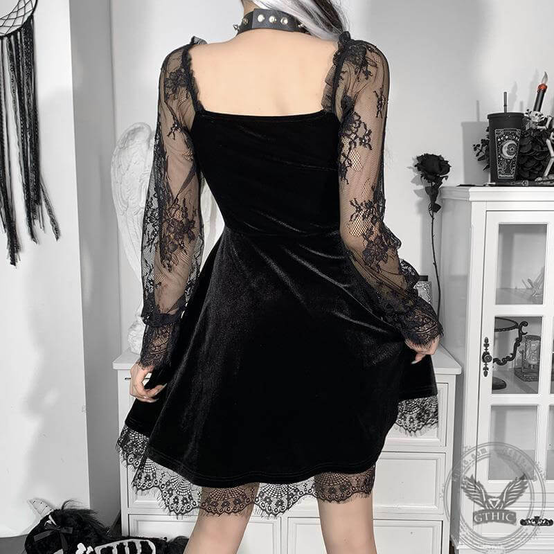 Gothic Lace Paneled Ruffled Long-sleeved Mini Skirt | Gthic.com