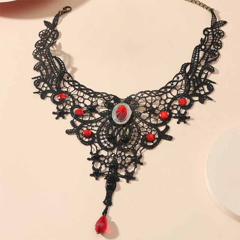 Gothic Lace Ruby Alloy Choker Necklace 02 | Gthic.com