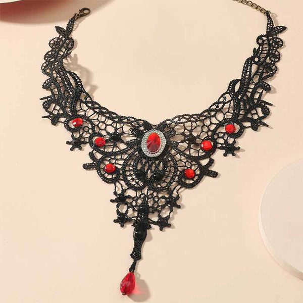 Gothic Lace Ruby Alloy Choker Necklace 02 | Gthic.com