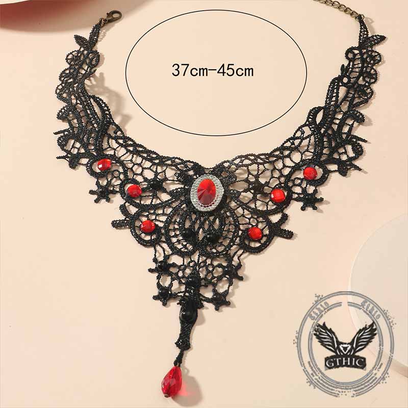 Gothic Lace Ruby Alloy Choker Necklace