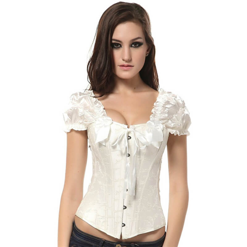 Gothic Lace Up Puff Sleeves Corset
