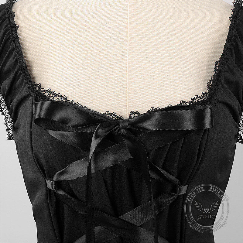 Black Layered Lace-Up Sleeveless Lolita Dress