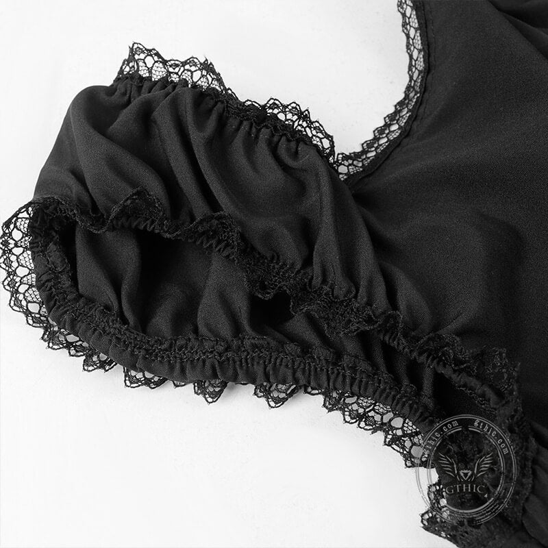 Vestido lolita negro sin mangas con cordones y capas