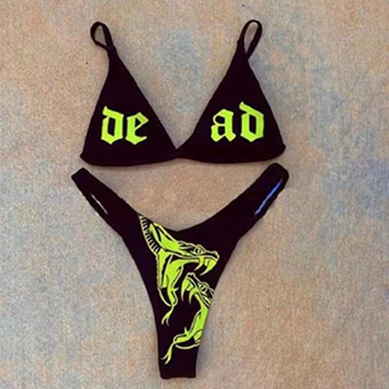 Gothic Letters Skull Print Bikini Set | Gthic.com