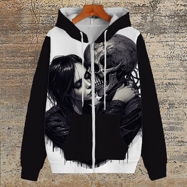 Gothic Love Kiss Polyester Hoodie Coat