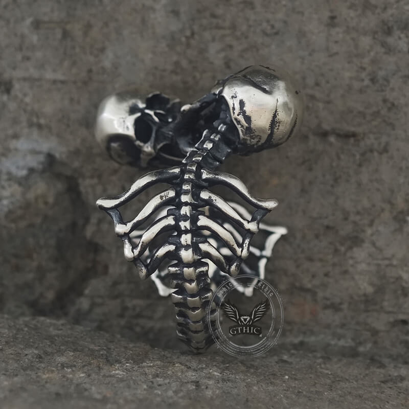 Gothic Love Kiss Sterling Silver Stainless Steel Skull Ring | Gthic.com
