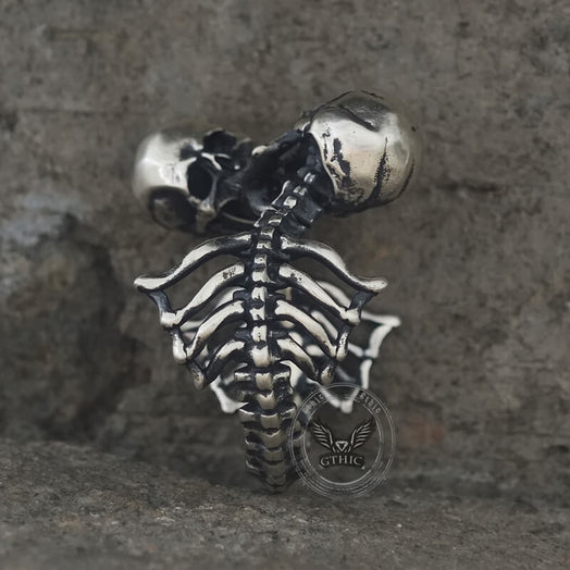 Gothic Love Kiss Sterling Silver Stainless Steel Skull Ring | Gthic.com