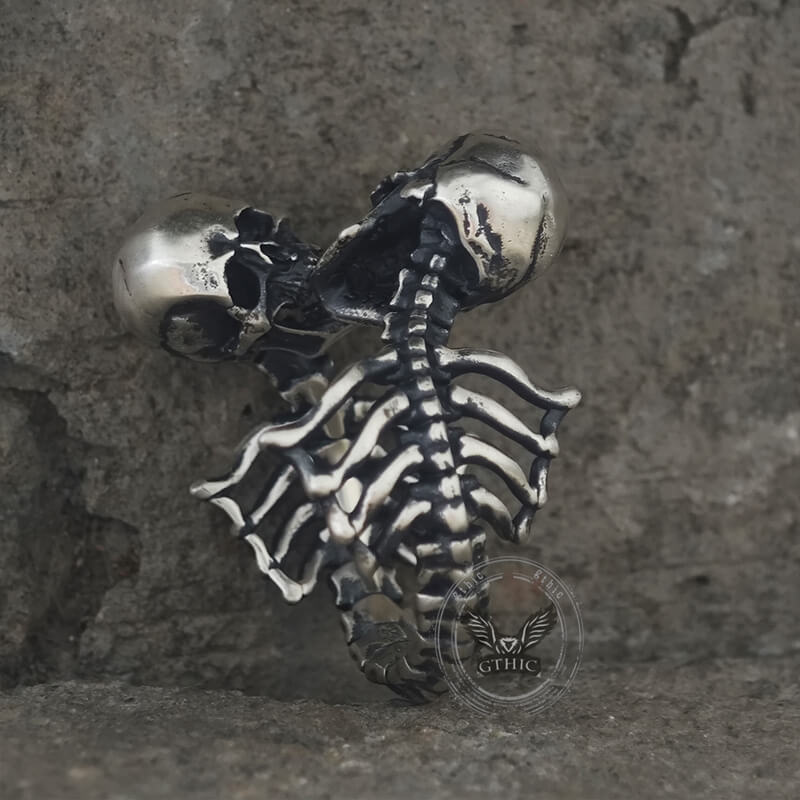 Gothic Love Kiss Sterling Silver Stainless Steel Skull Ring | Gthic.com