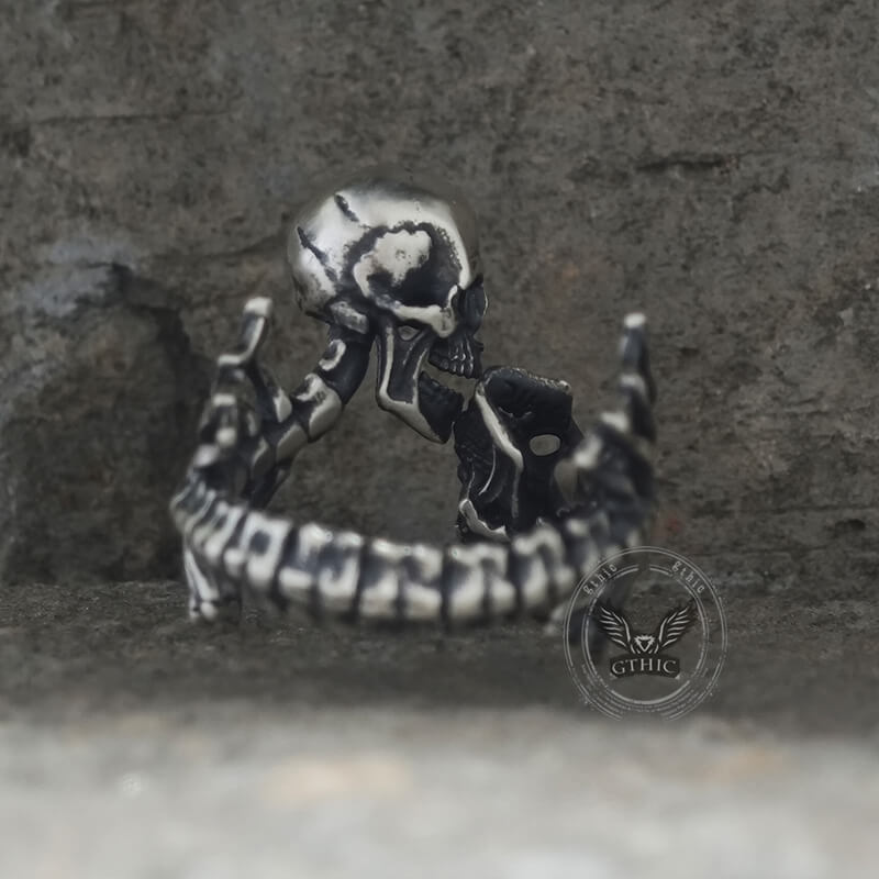 Gothic Love Kiss Sterling Silver Skull Ring