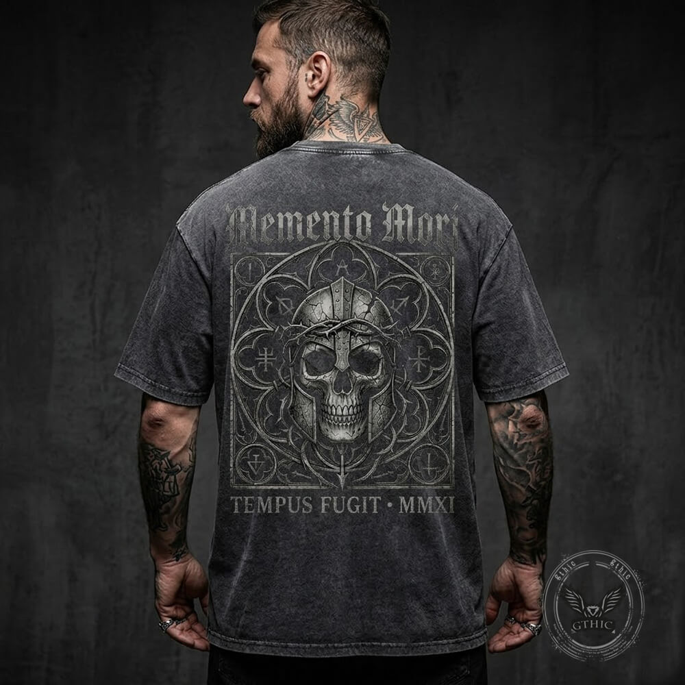 Gothic Mandala Warrior Skull Vintage Washed T-shirt | Gthic.com