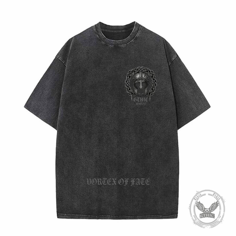 Gothic Mandala Warrior Skull Vintage Washed T-shirt