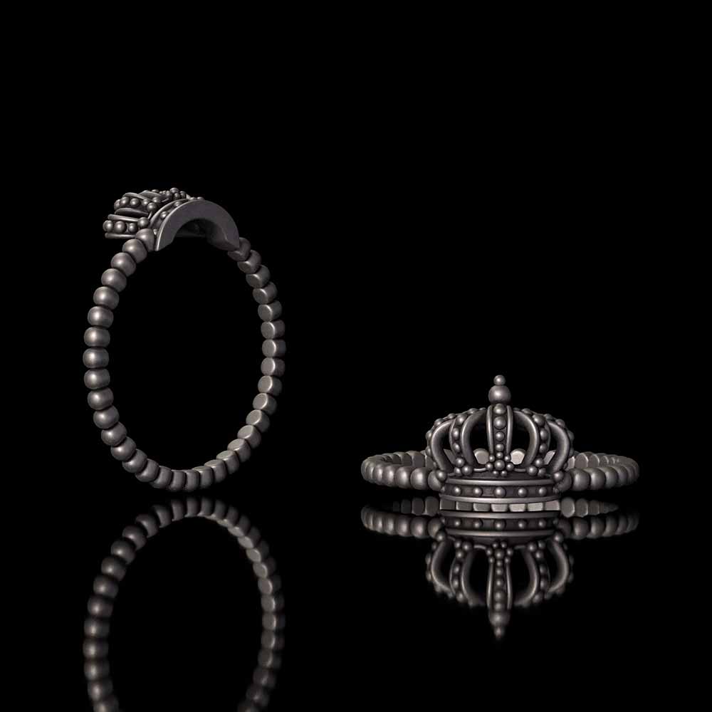 Gothic Masquerade Mask Crown Sterling Silver Ring Set | Gthic.com