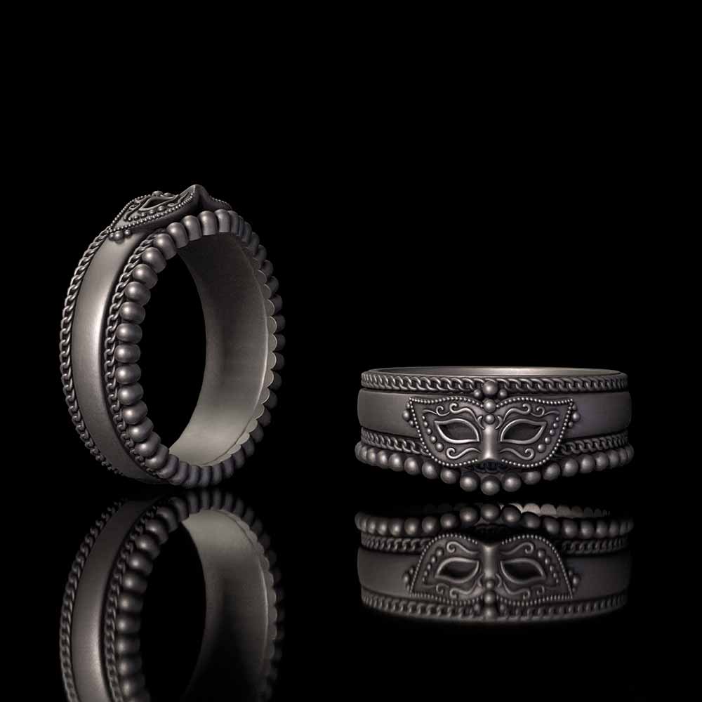 Gothic Masquerade Mask Crown Sterling Silver Ring Set | Gthic.com