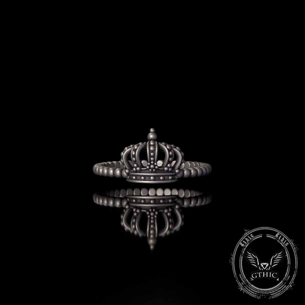 Gothic Masquerade Mask Crown Sterling Silver Ring Set