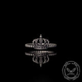 Gothic Masquerade Mask Crown Sterling Silver Ring Set