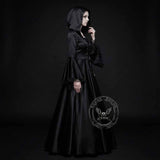 Gothic Medieval Hooded Satin Witch Cosplay Dress | Gthic.com