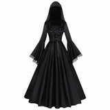 Gothic Medieval Hooded Satin Witch Cosplay Dress | Gthic.com