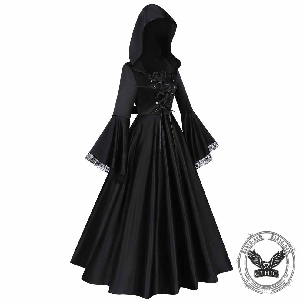 Gothic Medieval Hooded Satin Witch Cosplay Dress