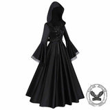 Gothic Medieval Hooded Satin Witch Cosplay Dress