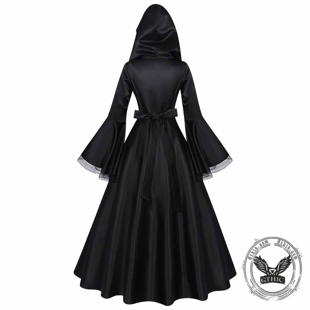 Gothic Medieval Hooded Satin Witch Cosplay Dress