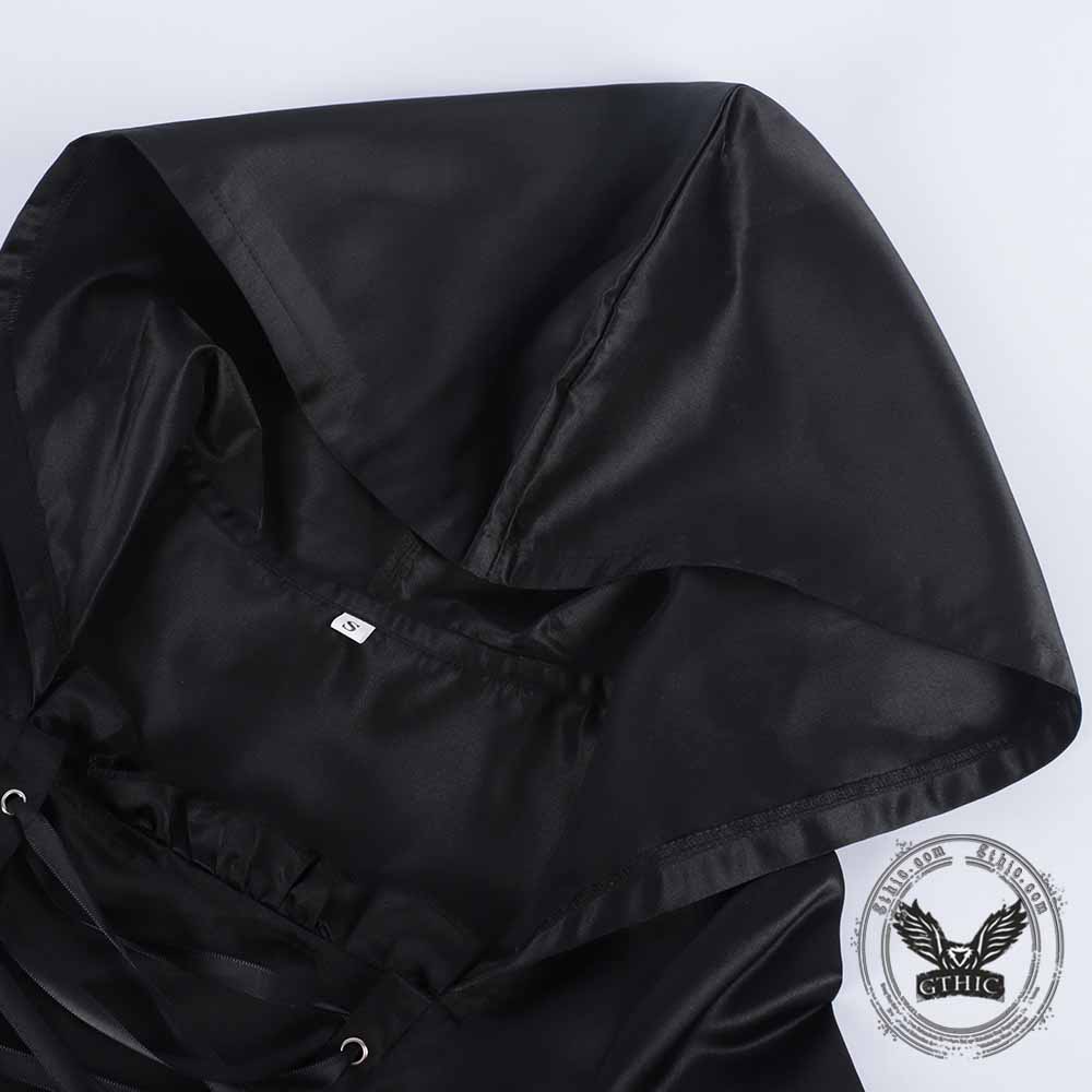 Gothic Medieval Hooded Satin Witch Cosplay Dress