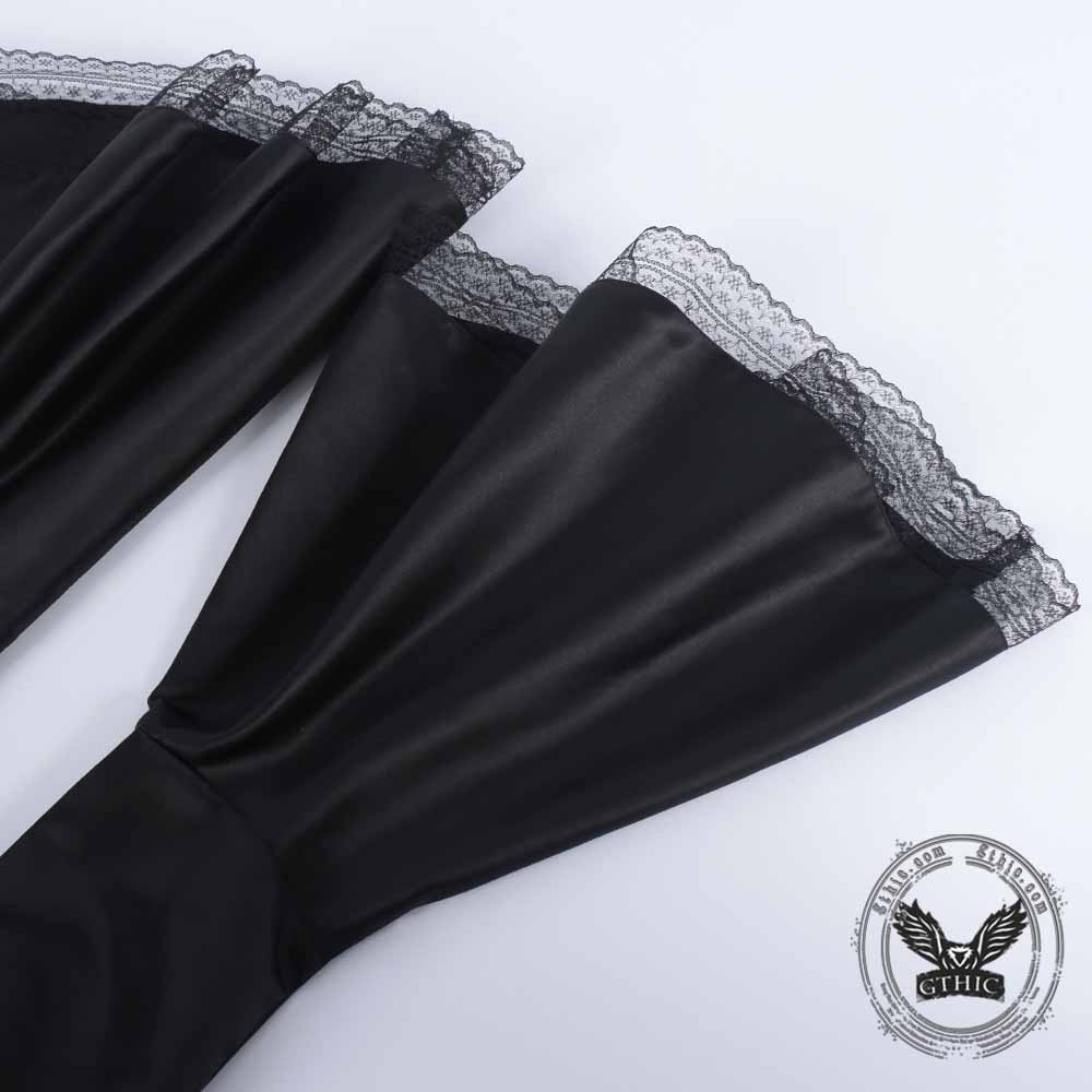 Gothic Medieval Hooded Satin Witch Cosplay Dress