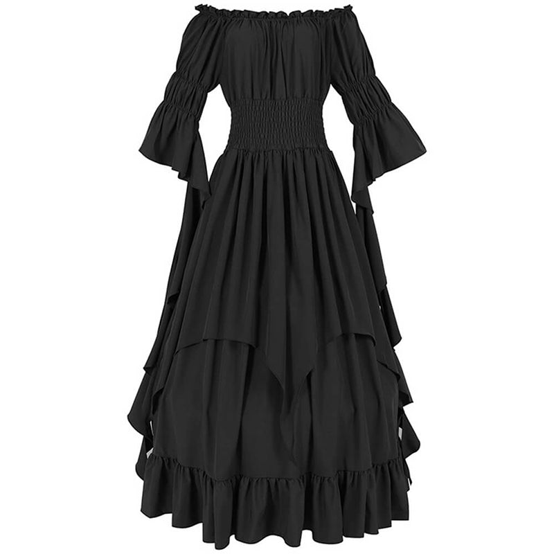 Gothic Medieval Renaissance Witch Dress, Black / 2XL/3XL (Bust 27.6-53.5 inch)