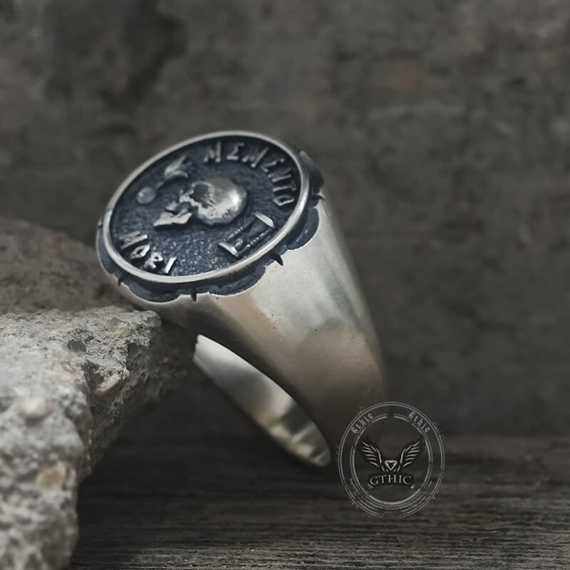 Gothic Memento Mori Letters Sterling Silver Skull Ring